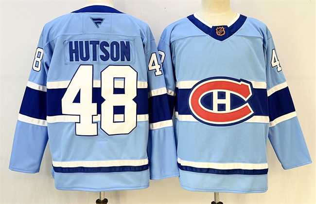 Men's Montreal Canadiens #48 Lane Hutson Blue 2023-24 Reverse Retro Stitched Jersey-0