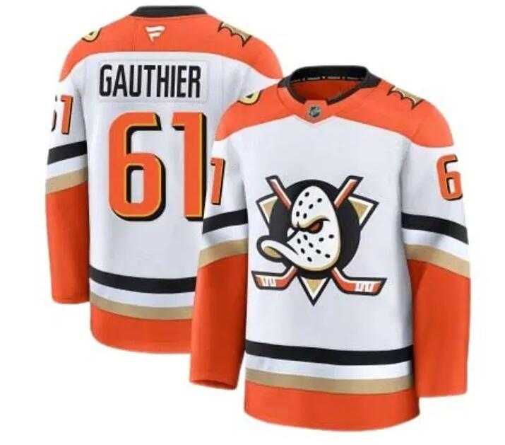 Men'S Anaheim Ducks #61 Cutter Gauthier Fanatics Branded Away White Premium Stitched Jersey Dzhi-0