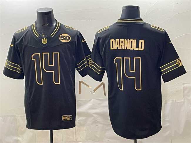 Men%27s Seattle Seahawks #14 Sam Darnold Black Gold 2025 F.U.S.E. 50th Season Patch Vapor Limited Stitched Jersey