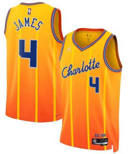 Men's Charlotte Hornets #4 Sion James Gold 2025-26 City Edition Swingman Stitched Jersey Dzhi-0