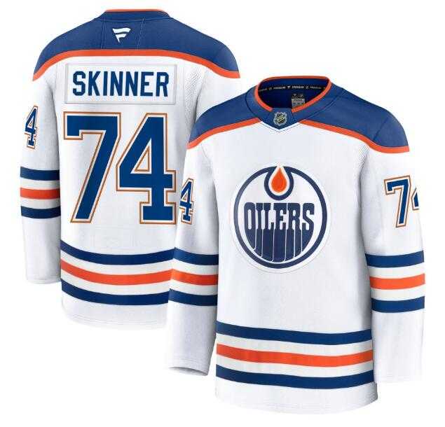 Men's Edmonton Oilers #74 Stuart Skinner Fanatics White 2024-25 Away Premium Jersey Dzhi-0