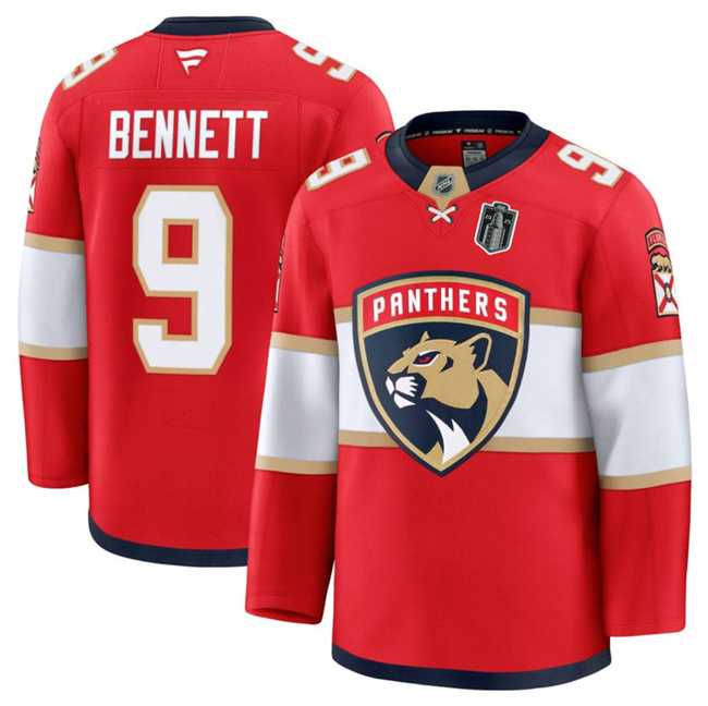 Men%27s Florida Panthers #9 Sam Bennett Red 2025 Stanley Cup Final Patch Stitched Hockey Jersey Dzhi