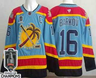Men%27s Florida Panthers #16 Aleksander Barkov Blue 2025 Stanley Cup Champions Authentic Jersey