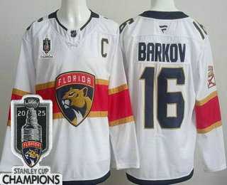 Men%27s Florida Panthers #16 Aleksander Barkov White 2025 Stanley Cup Champions Authentic Jersey