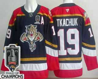 Men%27s Florida Panthers #19 Matthew Tkachuk Navy 2025 Stanley Cup Champions Authentic Jersey