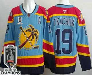 Men%27s Florida Panthers #19 Matthew Tkachuk Blue 2025 Stanley Cup Champions Authentic Jersey