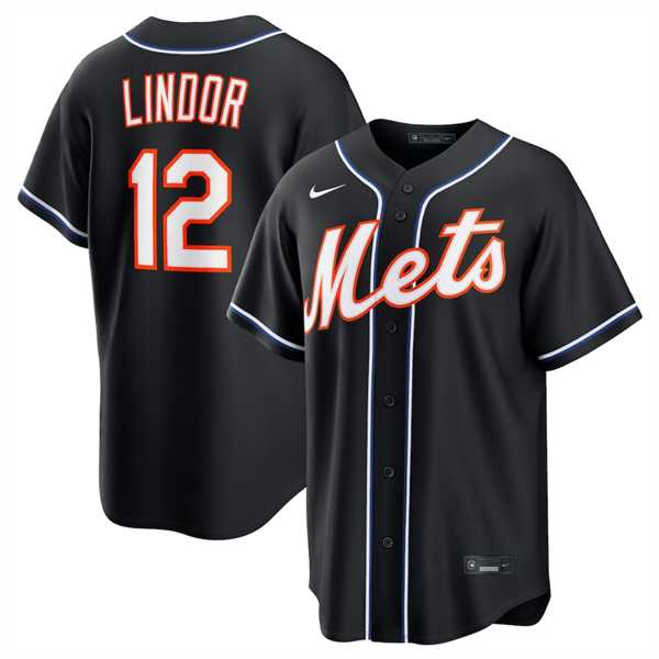 Men's New York Mets #12 Francisco Lindor 2026 Black Out Stitched Jersey Dzhi-0