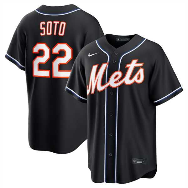 Men%27s New York Mets #22 Juan Soto 2026 Black Out Stitched Jersey Dzhi