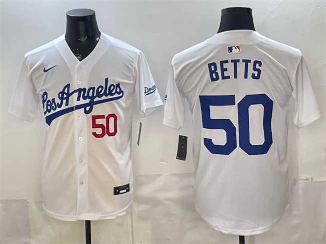 Men%27s Los Angeles Dodgers #50 Mookie Betts White Alternate Stadium Stitched Jersey