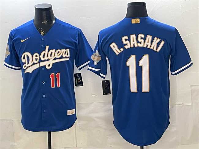 Men%27s Los Angeles Dodgers #11 Roki Sasaki Royal 2026 Alternate Gold Collection Stadium Stitched Jersey