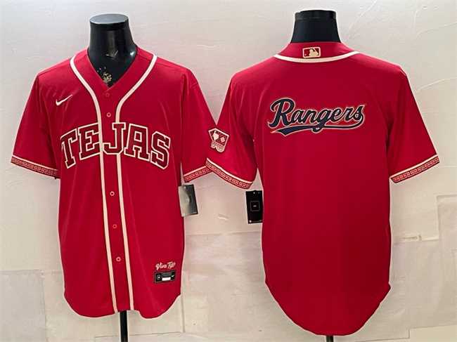 Men%27s Texas Rangers Team Big Logo Red 2026 City Connect Stadium Stitched Jersey Dzhi