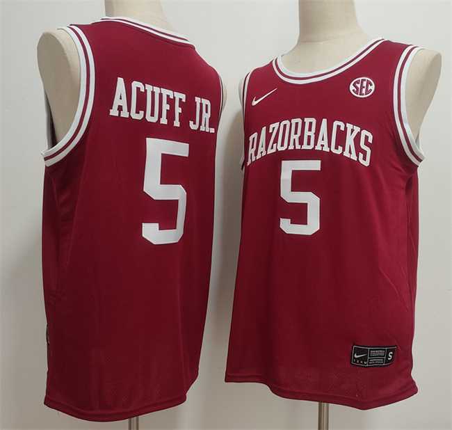 Men's Arkansas Razorbacks #5 Darius Acuff Jr. Red Stitched Football Jersey-0