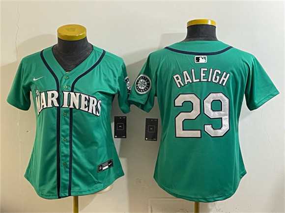 Women%27s Seattle Mariners #29 Cal Raleigh Aqua Limited Stitched Jersey (Run Small)