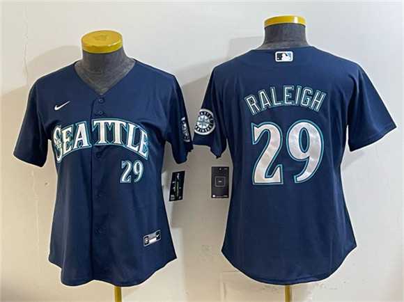 Women's Seattle Mariners #29 Cal Raleigh Navy Cool Base Stitched Jersey (Run Small)-0