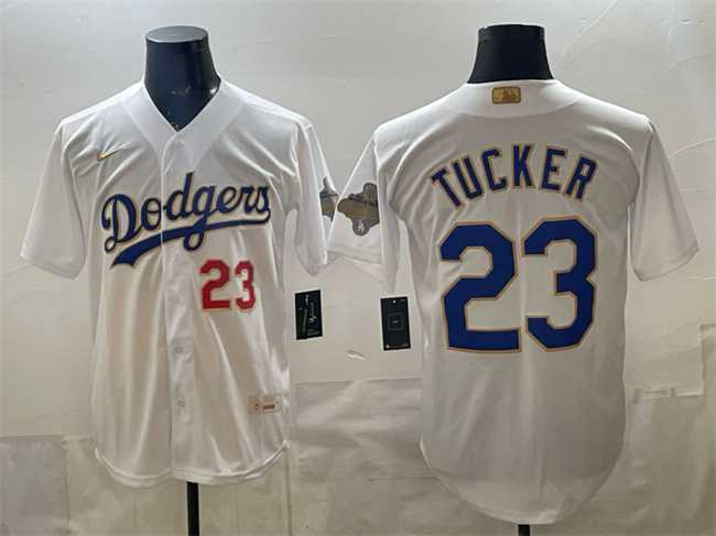 Men's Los Angeles Dodgers #23 Kyle Tucker White 2026 Gold Collection Stadium Stitched Jersey-0