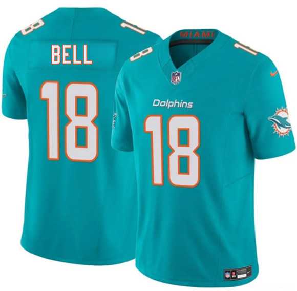 Men%27s Miami Dolphins #18 Chris Bell Aqua 2026 Draft F.U.S.E. Vapor Limited Stitched Jersey