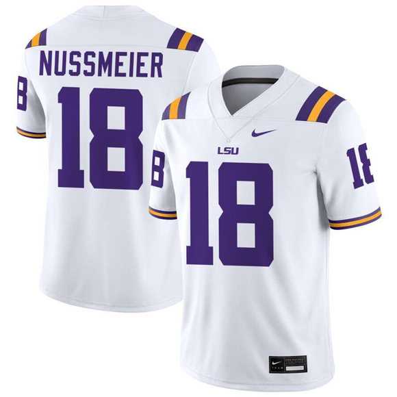 Men%27s LSU Tigers #18 Garrett Nussmeier White Limited Stitched Game Jersey Dzhi