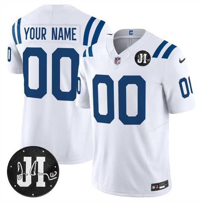 Men%27s Indianapolis Colts Active Player Custom White 2025 F.U.S.E. Jim Irsay Patch Vapor Limited Stitched Jersey