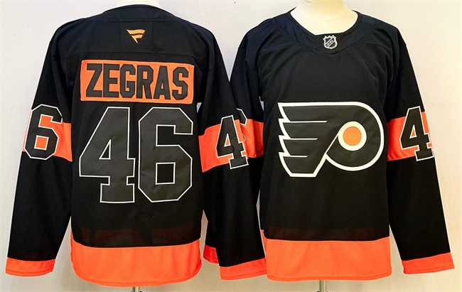 Men's Philadelphia Flyers #46 Trevor Zegras Black 2024 Stitched Jersey-0