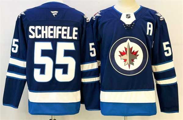 Men%27s Winnipeg Jets #55 Mark Scheifele Navy 2024-25 With A Patch Home Stitched Hockey Jersey