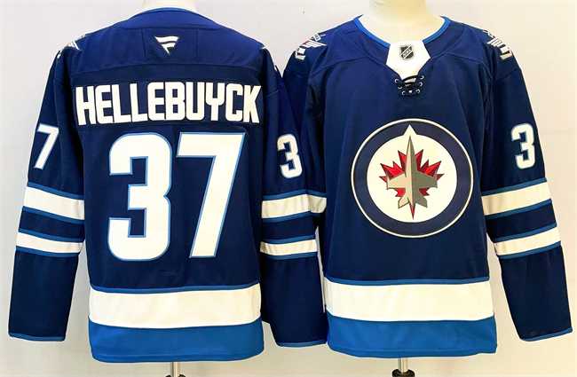 Men%27s Winnipeg Jets #37 Connor Hellebuyck Connor Hellebuyck Navy 2024-25 Home Stitched Hockey Jersey