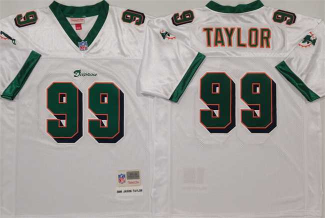 Men%27s Miami Dolphins #99 Jason Taylor White Throwback Stitched Football Jersey