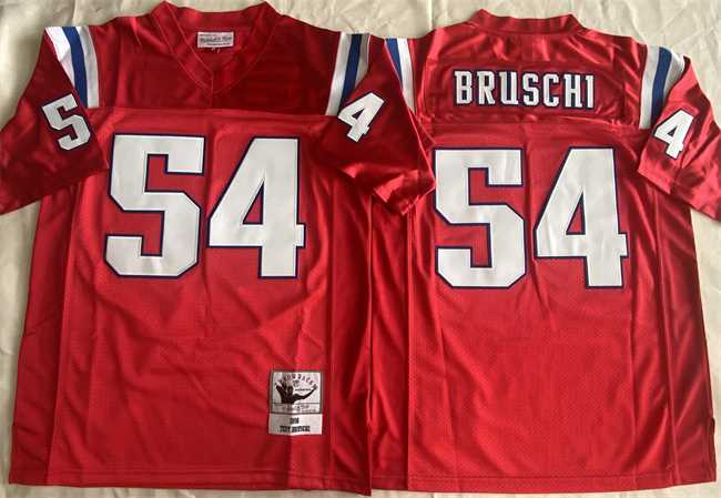 Men%27s New England Patriots #54 Tedy Bruschi Red Throwback Stitched Football Jersey