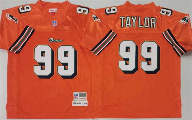 Men%27s Miami Dolphins #99 Jason Taylor Orange Throwback Stitched Football Jersey