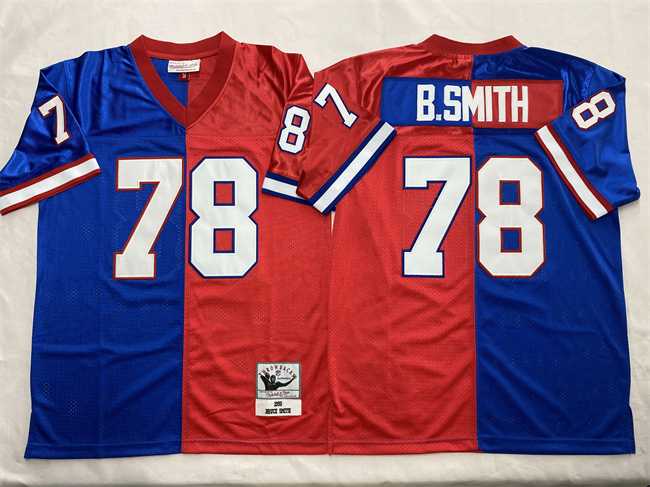 Men%27s Buffalo Bills #78 Bruce Smith Blue Red Splite Throwback Stitched Jersey