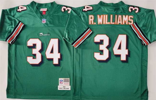 Men%27s Miami Dolphins #34 Ricky Williams Aqua Throwback Stitched Football Jersey