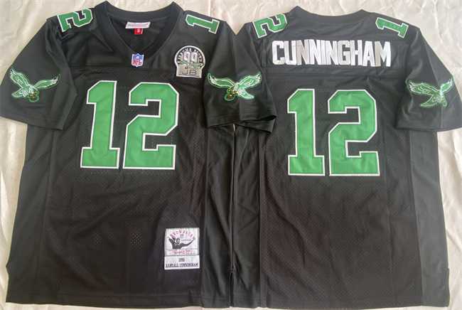 Men%27s Philadelphia Eagles #12 Randall Cunningham Black Throwback Stitched Football Jersey