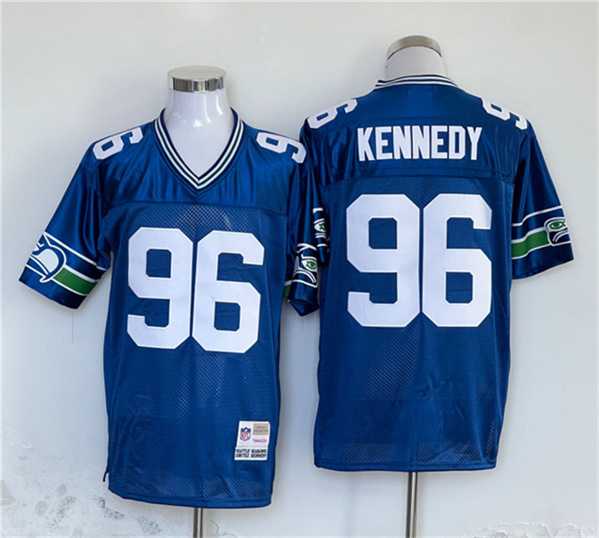 Men%27s Seattle Seahawks #96 Cortez Kennedy Blue Throwback Football Stitched Jersey