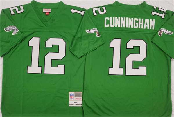 Men%27s Philadelphia Eagles #12 Randall Cunningham Kelly Green Throwback Football Stitched Jersey