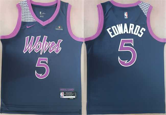 Men's Minnesota Timberwolves #5 Anthony Edwards Navy Stitched jersey-0