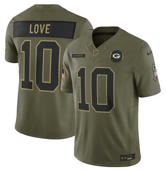 Men%27s Green Bay Packers #10 Jordan Love Olive 2025 Salute to Service Limited Stitched Jersey Dyin