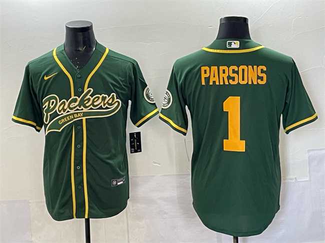 Men%27s Green Bay Packers #1 Micah Parsons Green Cool Base Stitched Baseball Jersey