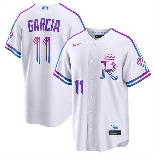 Men%27s Kansas City Royals #11 Maikel Garcia White 2026 City Connect Stadium Stitched Jersey Dzhi