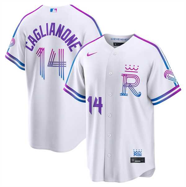 Men%27s Kansas City Royals #14 Jac Caglianone White 2026 City Connect Stadium Stitched Jersey Dzhi