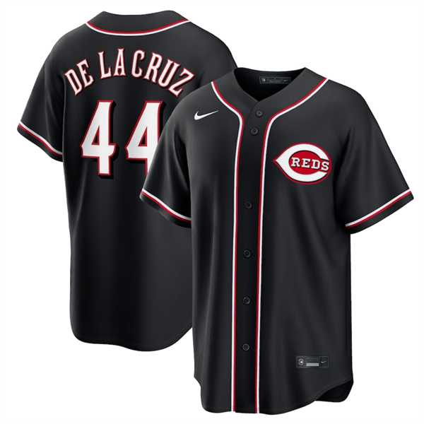 Men%27s Cincinnati Reds #44 Elly De La Cruz Black Out Stitched Jersey Dzhi