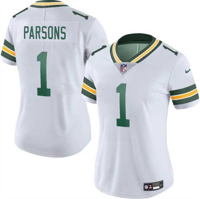 Women%27s Green Bay Packers #1 Micah Parsons White 2025 Vapor Untouchable Limited Stitched Jersey Dzhi