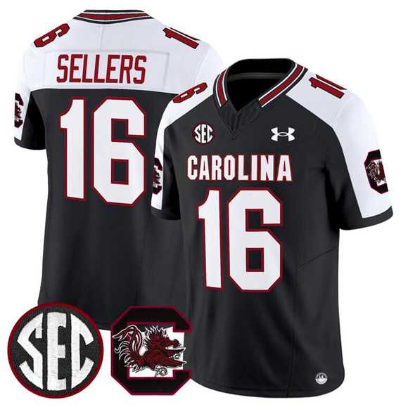 Men's South Carolina Fighting Gamecocks #16 LaNorris Sellers Black White 2025 F.U.S.E. Stitched Jersey Dzhi-0