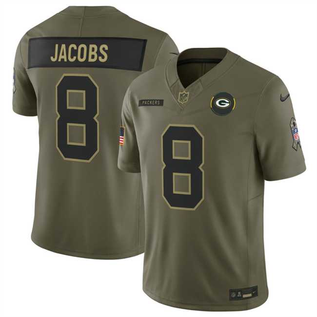 Men%27s Green Bay Packers #8 Josh Jacobs Olive 2025 F.U.S.E. Salute to Service Limited Stitched Jersey Dyin
