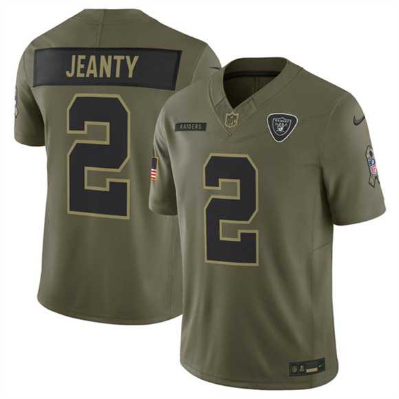 Men%27s Las Vegas Raiders #2 Ashton Jeanty Olive 2025 Salute to Service Limited Stitched Jersey Dyin