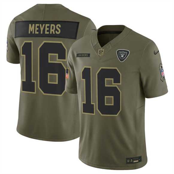 Men%27s Las Vegas Raiders #16 Jakobi Meyers Olive 2025 Salute to Service Limited Stitched Jersey Dyin