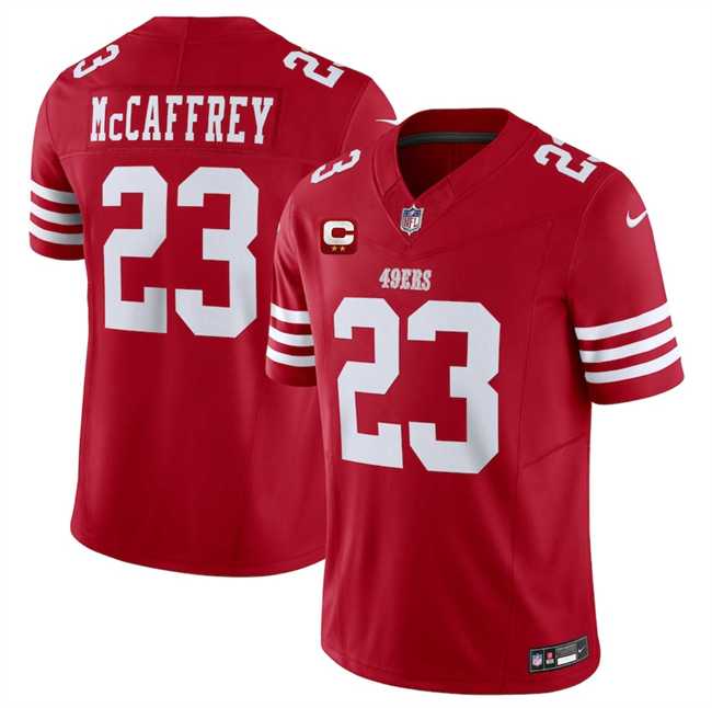 Men%27s San Francisco 49ers #23 Christian McCaffrey Red 2025 F.U.S.E. With 2-Star C Patch Vapor Untouchable Limited Stitched Jersey Dzhi