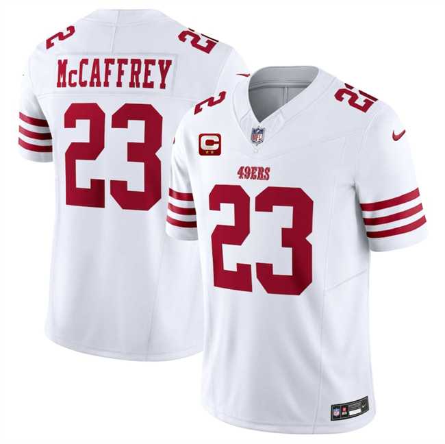 Men%27s San Francisco 49ers #23 Christian McCaffrey White 2025 F.U.S.E. With 2-Star C Patch Vapor Untouchable Limited Stitched Jersey Dzhi