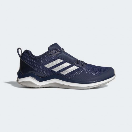 Mens Collegiate Navy/Metallic Silver/White Adidas Speed Trainer 3 Baseball Shoes 569LPREC-0